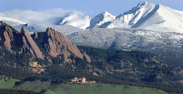 The NCAR Mesa Lab building set in the foothills of Boulder, Colorado