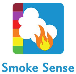Smoke Sense logo showing a cartoon wildfire and smoke plume