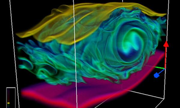 A visualization of a Kelvin-Helmholtz instability using VAPOR