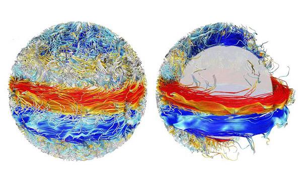A visualization of the Sun's magnetic fields