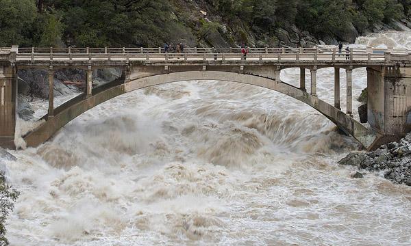Flooding under a California bridge