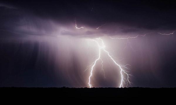 Lightning strikes at night