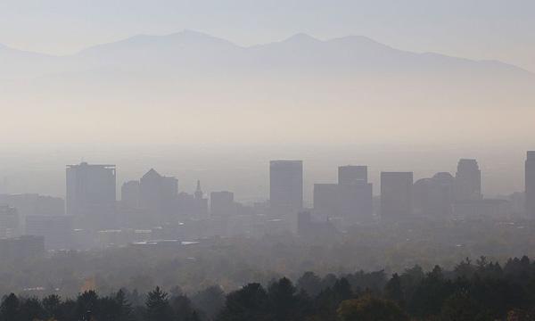 Smog hanging over Salt Lake City, Utah