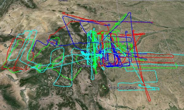 An image showing flight paths during the FRAPPE field campaign