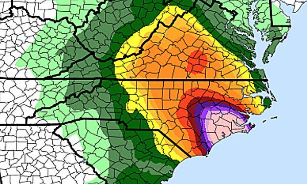 A forecast for accumulated precipitation from Hurricane Florence