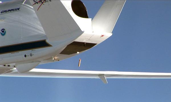 A dropsonde is released by a globalhawk