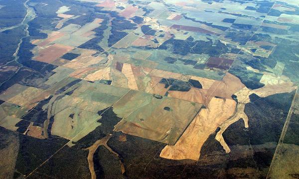 The NSF/NCAR C-130 aircraft soars over a patchwork of agricultural land during research flight over Colorado and northern Mexico during the IDEAS project (Instrument Development and Education in Airborne Science).