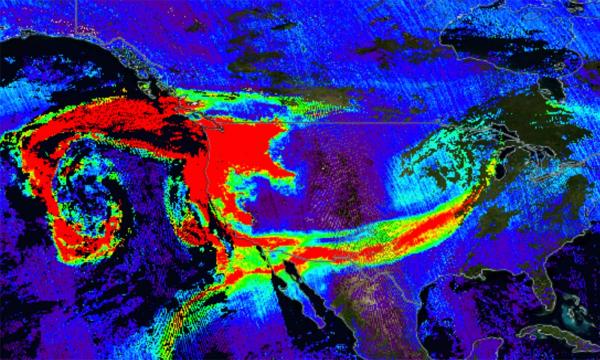 A satellite image of North America from TROPOMI, the TROPOspheric Monitoring Instrument