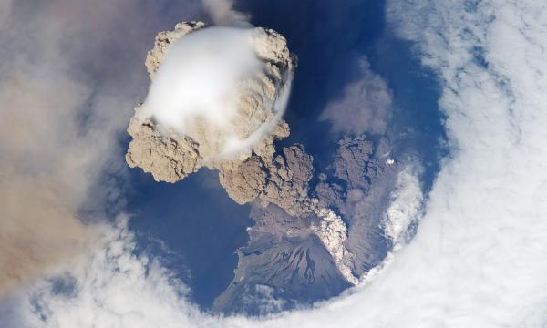 Sarychev Peak Eruption, Kuril Islands as seen from the International Space Station (photo from NASA)
